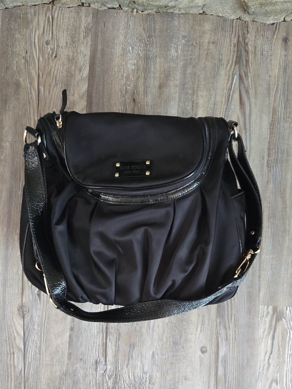 kate spade Black Nylon Shoulder Bag with Gold Hardware/can Be Diaper Bag